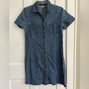 Vintage L.L. Bean Short Sleeve Snap Front Denim Chambray Dress Size 10P